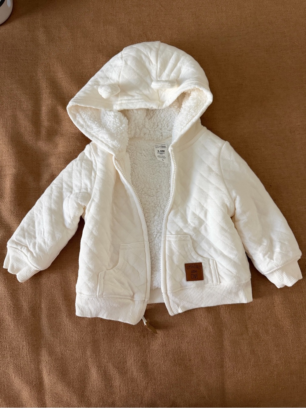 Simple Cream Quilted Hooded Puffer Jacket